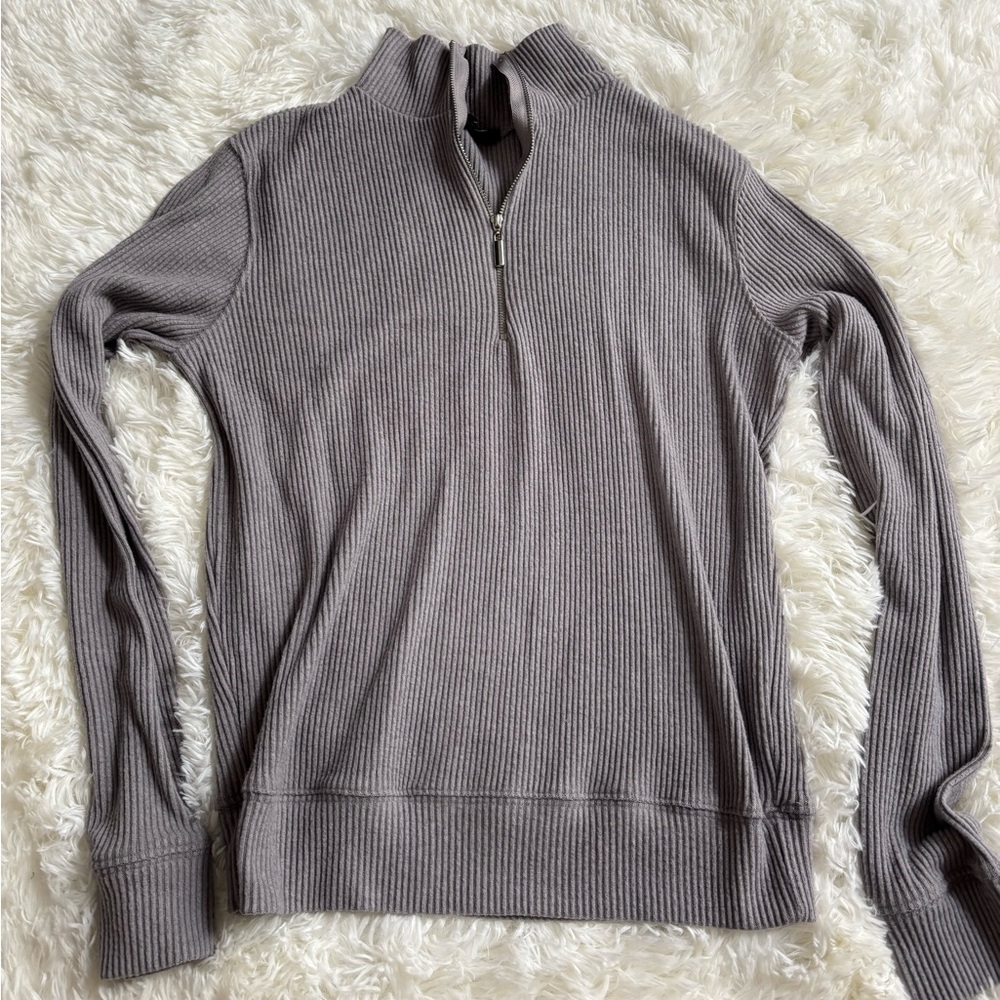 Joe's Jeans Light Gray Ribbed Zip Mock Neck
